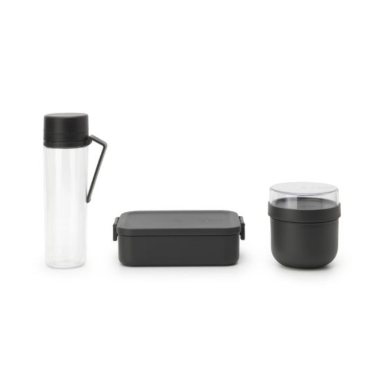 Снимка на Комплект за закуска Brabantia Make&Take 3 части, Dark Grey, бутилка,купа,кутия